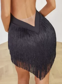 Latin Dance Costume Avocado Green Women's Fringe Dress Sexy Polyester Dress Dancing Wear