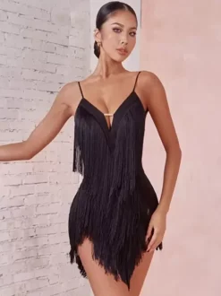 Latin Dance Costume Avocado Green Women's Fringe Dress Sexy Polyester Dress Dancing Wear