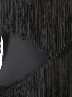 Latin Dance Costume Black Women's Fringe Rhinestones Bodycon Sexy Polyester Dress Dancing Costume