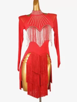 Latin Dance Costume Black Women's Split Front Sequins Lycra Spandex Dress Dancing Costume