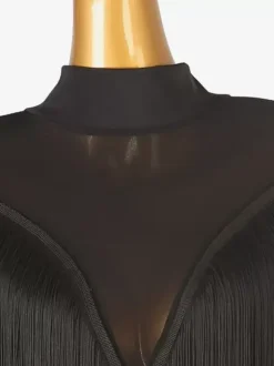Latin Dance Costume Black Women's Fringe Backless Lycra Spandex Dress Dancing Costume