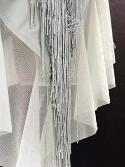 Latin Dance Costume Pastel Blue Women's Polyester Fringe Backless Latin Dancer Dancing Costume