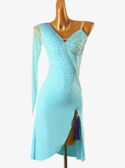 Latin Dance Dresses Aqua Women's Lycra Spandex Dress Sexy Latin Dancer Dancing Costume