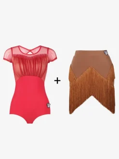 Latin Dance Dresses Coffee Brown Women's Polyester Skirt Top Sheer Elegant Fringe Ruffles Latin Dancer Dancing Costume