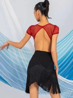Latin Dance Dresses Coffee Brown Women's Polyester Skirt Top Sheer Elegant Fringe Ruffles Latin Dancer Dancing Costume