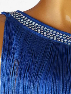 Latin Dance Dresses Fringe Rhinestone Layered Ruffle Women Latin Dancer Dancing Costume