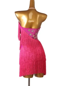 Latin Dance Dresses White Women's Polyester Dress Backless Sexy Fringe Rhinestones Latin Dancer Dancing Wear