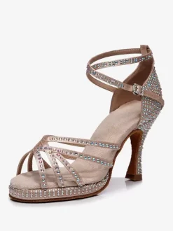 Latin Dance Shoes Dark Navy Round Toe Rhinestones Ballroom Dance Shoes