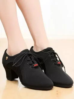 Latin Dance Shoes Polyester Black Closed Toe Women's Dance Shoes