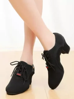 Latin Dance Shoes Polyester Black Closed Toe Women's Dance Shoes
