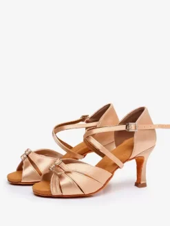 Latin Dance Shoes Polyester Light Apricot Round Toe Dance Shoes