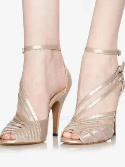 Latin Dance Shoes PU Leather Light Apricot Pointed Toe Buckle Dance Shoes