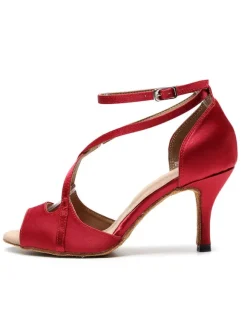 Latin Dance Shoes Red Peep Toe Criss Cross Ballroom Dance Shoes