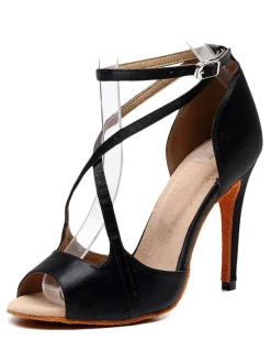 Latin Dance Shoes Red Peep Toe Criss Cross Ballroom Dance Shoes