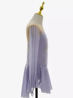 Lavender Skating Dress Elegant Beaded Long Sleeves Women Girls Skater Dress
