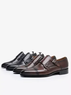 Leather Artwork Mens Monk Loafer Monk Strap Brogue Formal Wedding Shoes