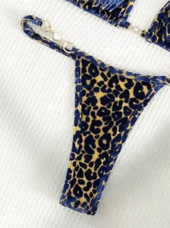 Leopard Bikini Set For Women - Halter Neck Pearl Hardware Top & Thong - Summer Yacht Resort Pool Party 2026