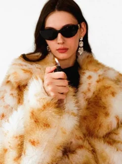 Leopard Faux Fur Coats Eco-friendly Winter Long Jacket For Women 2026