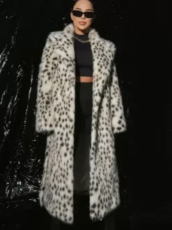 Leopard Print Faux Fur Coats Oversized Lapel Winter Belted Long Jacket For 2026