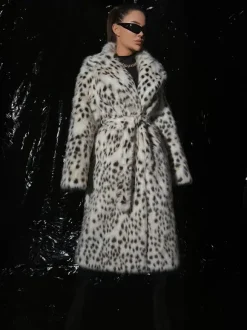 Leopard Print Faux Fur Coats Oversized Lapel Winter Belted Long Jacket For 2026