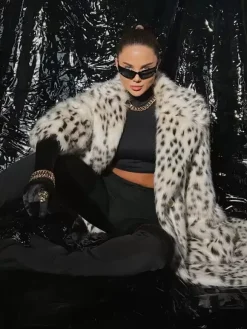 Leopard Print Faux Fur Coats Oversized Lapel Winter Belted Long Jacket For 2026