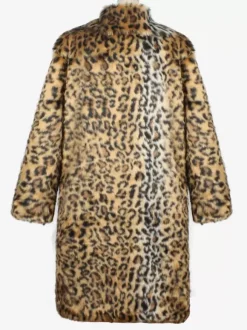 Leopard Long Men's Faux Fur Coat Winter Warm Long-Sleeved Jacket with Turn-Down Collar