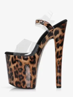 Leopard Platform Sexy Sandals Peep Toe Buckle Detail Pole Dance Shoes
