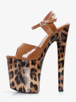 Leopard Platform Sexy Sandals Peep Toe Buckle Detail Pole Dance Shoes