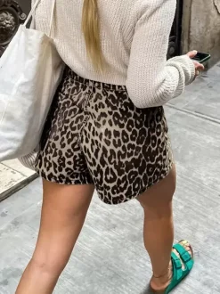 Leopard Printed Shorts Zipper Fly Pockets Summer Casual Shorts