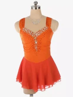 Light Blue Figure Skating Dress Beaded Neckline Polyester Dance Costumes For Women And Girl