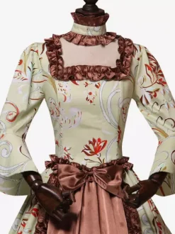 Light Brown Retro Tudor Dress Costumes Ruffles Polyester Dress Women's Retro Marie Antoinette Costume Tunic Vintage Clothing