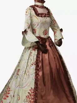 Light Brown Retro Tudor Dress Costumes Ruffles Polyester Dress Women's Retro Marie Antoinette Costume Tunic Vintage Clothing