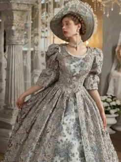 Light Gray Retro Costumes Polyester Dress Women's Royal Marie Antoinette Costume 18th Century Costume