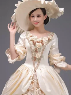 Light Sky Blue Retro Tudor Dress Costumes Lace Polyester Hat Women's Marie Antoinette Costume Royal Tunic Masquerade Ball Gown