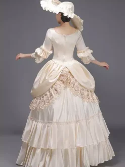 Light Sky Blue Retro Tudor Dress Costumes Lace Polyester Hat Women's Marie Antoinette Costume Royal Tunic Masquerade Ball Gown