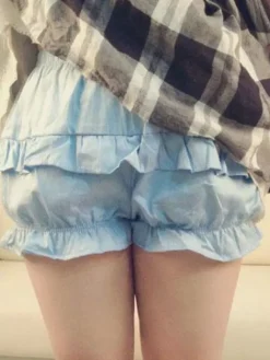 Light Blue Lolita Bloomers Ruffles Cotton Lolita Shorts For Women