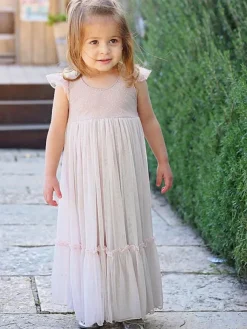 Light Pink Flower Girl Dresses Jewel Neck Sleeveless Ankle-Length A-Line Lace Kids Party Dresses