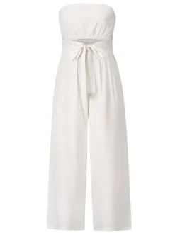 Light Sky Blue Jumpsuit Sleeveless Lace Up Backless Wide Summer Playsuit