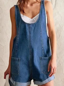 Light Sky Blue Sleeveless Denim Loose Summer Playsuit