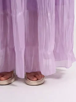 Lilac Strapless Ruched Waist Maxi Dresses For Women