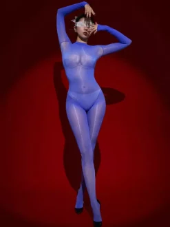Lingerie Hosiery Bodystockings Black Glossy Smooth High-Thigh Seamless Full-Body Catsuit Stockings