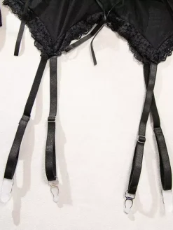 Lingerie Hosiery Bodystockings Sexy Black Floral Print Cut Out 3-Piece Sets