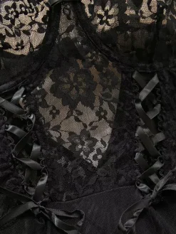 Lingerie Hosiery Bodystockings Sexy Black Floral Print Cut Out 3-Piece Sets