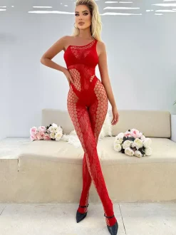 Lingerie Hosiery Bodystockings Blue Nylon Strappy Crotchless Lace Cutout Fishnet Hosiery