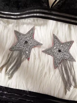 Lingerie Pasties Daily Casual Sequins Black Bra Nubra Rhinestone Star Nipple Covers