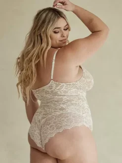 Lingerie White Plus Size Sleeveless Backless Lace Shapewear