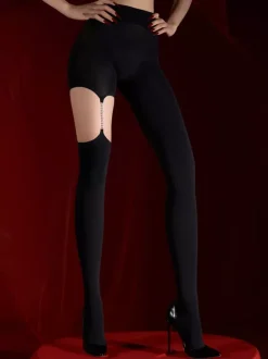 Lingerie Hosiery Pantyhose Sexy Black Polyester With Chains