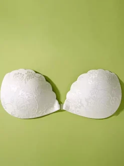 Lingerie Pasties Nude White Floral Lace Adhesive Front Closure Push-Up Sticky Bra