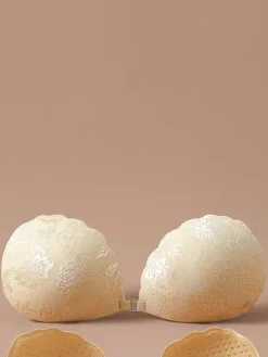 Lingerie Pasties Nude White Floral Lace Adhesive Front Closure Push-Up Sticky Bra