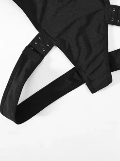 Lingerie Shapewear Black Front Button Belly Belt Buckle Suspenders Body Shaping Pants With Exposed Buttocks Jumpsuit With Detachable Straps